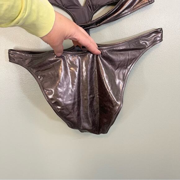 Skims Stretch Metallic Swim Halter Monokini One-Piece Swimsuit Carbon 2X NWT - Picture 9 of 16